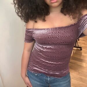 Aeropostale Purple Velvet Short Sleeve Blouse